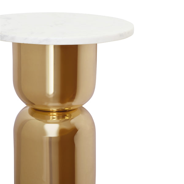 Alina Polished Brass Side Table with Round White Marble Top