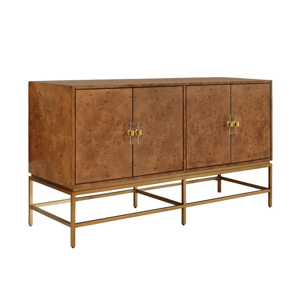 Ariel Dark Burlwood Four Door Buffet with Antique Brass Hardware