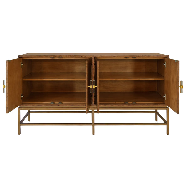 Ariel Dark Burlwood Four Door Buffet with Antique Brass Hardware
