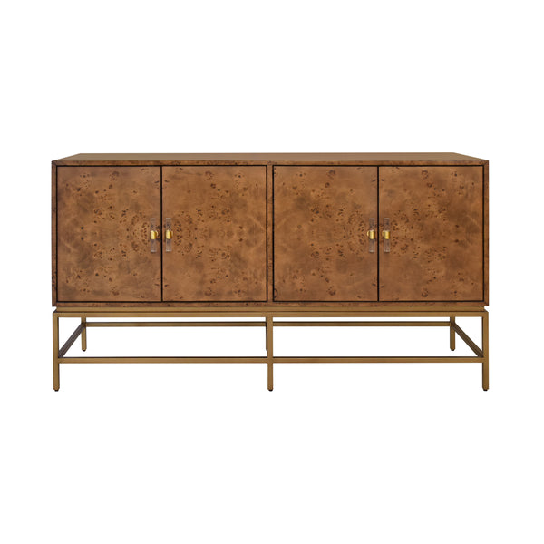 Ariel Dark Burlwood Four Door Buffet with Antique Brass Hardware
