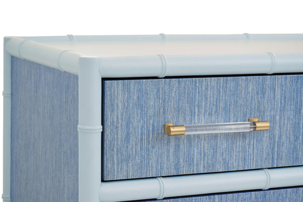 Beckett Four Drawer Chest - Blue Grasscloth & Light Blue Matte Lacquer