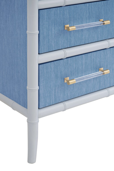 Beckett Four Drawer Chest - Blue Grasscloth & Light Blue Matte Lacquer