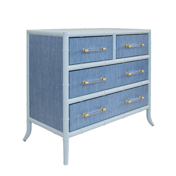 Beckett Four Drawer Chest - Blue Grasscloth & Light Blue Matte Lacquer