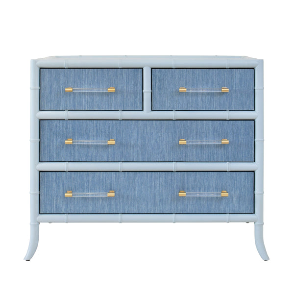 Beckett Four Drawer Chest - Blue Grasscloth & Light Blue Matte Lacquer