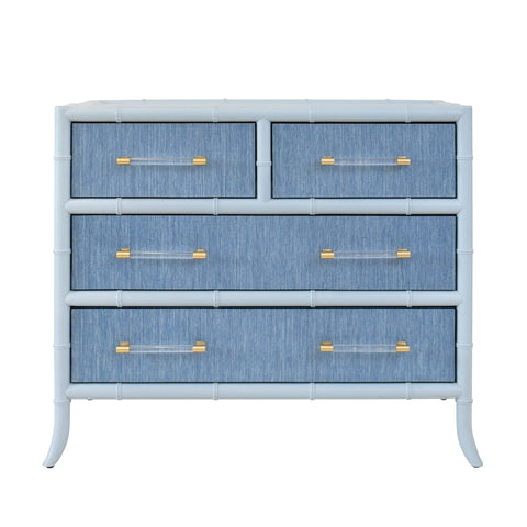 Beckett Four Drawer Chest - Blue Grasscloth & Light Blue Matte Lacquer
