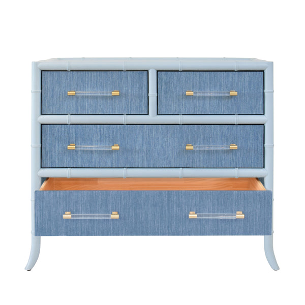 Beckett Four Drawer Chest - Blue Grasscloth & Light Blue Matte Lacquer