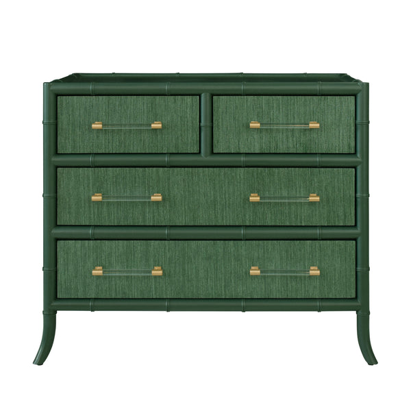 Beckett Four Drawer Chest - Green Grasscloth & Green Matte Lacquer