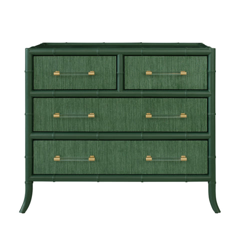 Beckett Four Drawer Chest - Green Grasscloth & Green Matte Lacquer