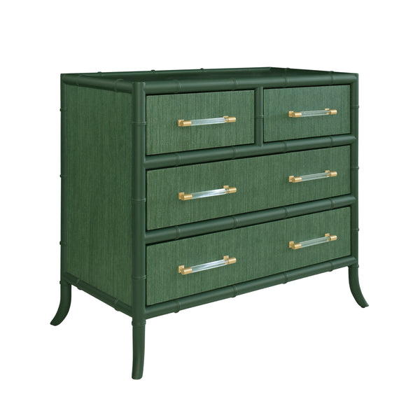 Beckett Four Drawer Chest - Green Grasscloth & Green Matte Lacquer