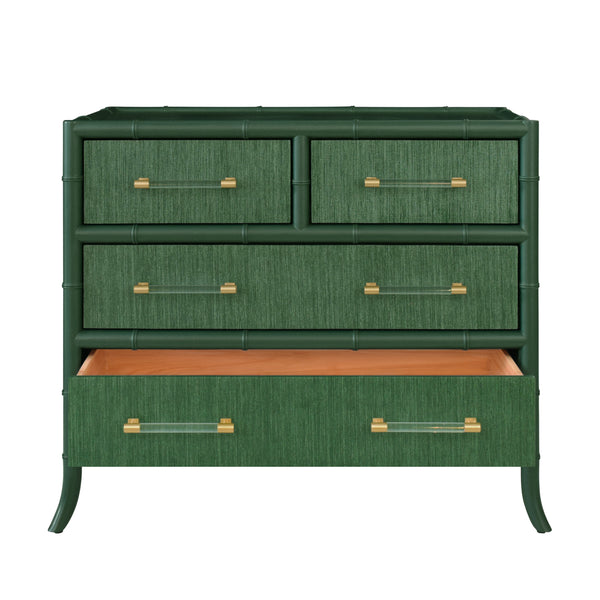 Beckett Four Drawer Chest - Green Grasscloth & Green Matte Lacquer