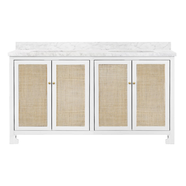 Boyd Double Sink Bath Vanity - Matte White Lacquer & Cane