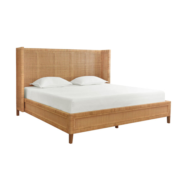 Dolly Rattan Platform Bed with Headboard - King, Queen, or Twin