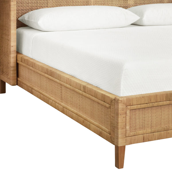 Dolly Rattan Platform Bed with Headboard - King, Queen, or Twin