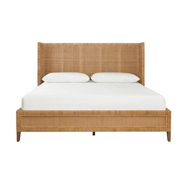 Dolly Rattan Platform Bed with Headboard - King, Queen, or Twin