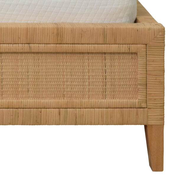 Dolly Rattan Platform Bed with Headboard - King, Queen, or Twin