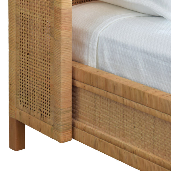 Dolly Rattan Platform Bed with Headboard - King, Queen, or Twin