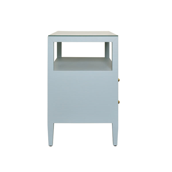 Douglas Two Drawer Side Table - Blue Linen, White Linen, Burlwood or Grasscloth