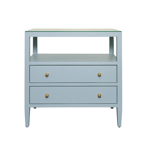 Douglas Two Drawer Side Table - Blue Linen, White Linen, Burlwood or Grasscloth