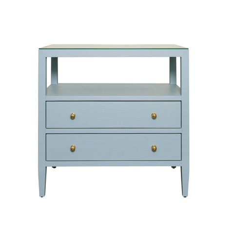 Douglas Two Drawer Side Table - Blue Linen, White Linen, Burlwood or Grasscloth