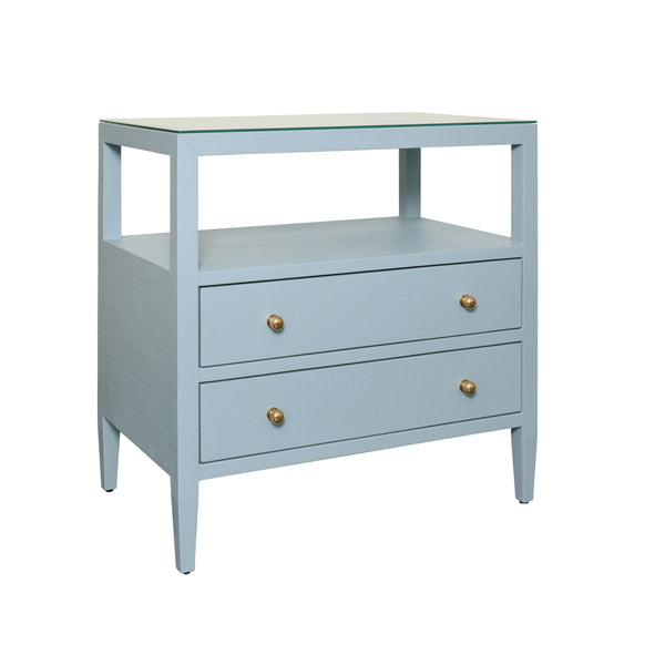 Douglas Two Drawer Side Table - Blue Linen, White Linen, Burlwood or Grasscloth
