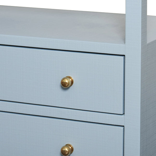 Douglas Two Drawer Side Table - Blue Linen, White Linen, Burlwood or Grasscloth