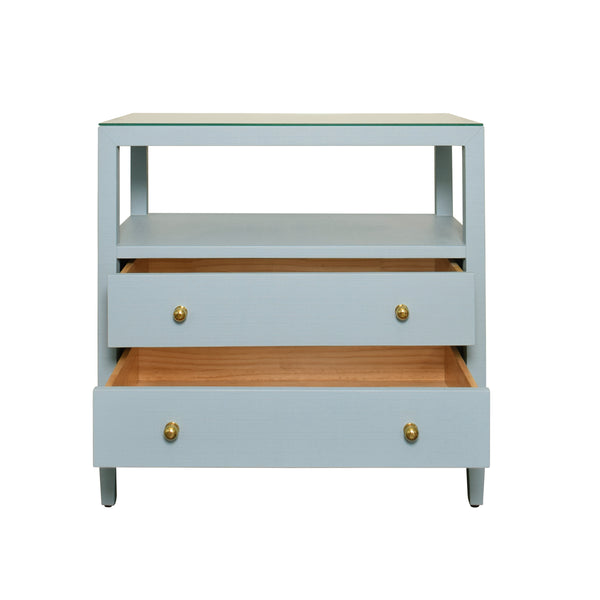 Douglas Two Drawer Side Table - Blue Linen, White Linen, Burlwood or Grasscloth