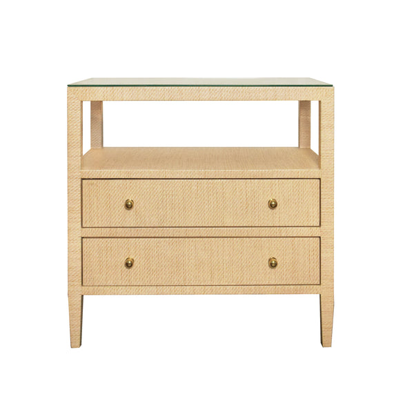Douglas Two Drawer Side Table - Blue Linen, White Linen, Burlwood or Grasscloth