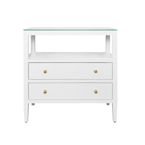 Douglas Two Drawer Side Table - Blue Linen, White Linen, Burlwood or Grasscloth
