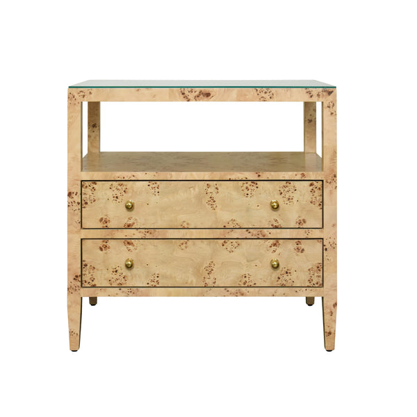 Douglas Two Drawer Side Table - Blue Linen, White Linen, Burlwood or Grasscloth