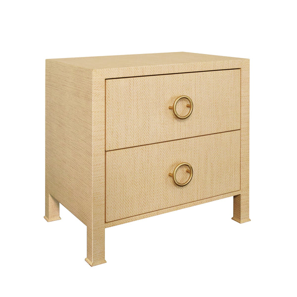 Edelman Two Drawer Side Table - Natural Grasscloth, Navy Linen, Green Grasscloth, Burlwood