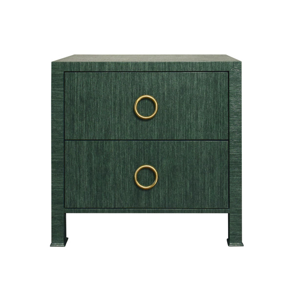 Edelman Two Drawer Side Table - Natural Grasscloth, Navy Linen, Green Grasscloth, Burlwood