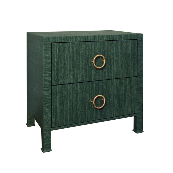 Edelman Two Drawer Side Table - Natural Grasscloth, Navy Linen, Green Grasscloth, Burlwood
