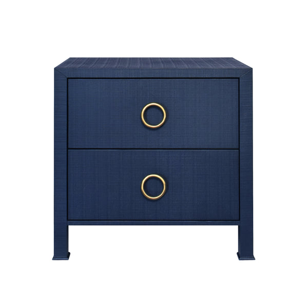 Edelman Two Drawer Side Table - Natural Grasscloth, Navy Linen, Green Grasscloth, Burlwood
