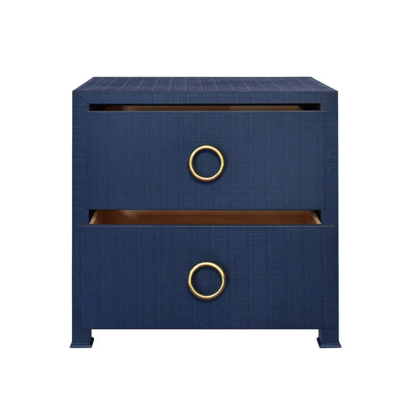 Edelman Two Drawer Side Table - Natural Grasscloth, Navy Linen, Green Grasscloth, Burlwood