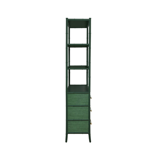 Flynn Three Drawer Etagère - Green or Light Blue Grasscloth & Matte Lacquer