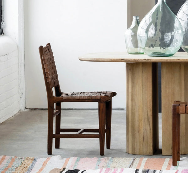 Urban Acacia Wood & Woven Leather Dining Chair - Matthew Izzo Collection