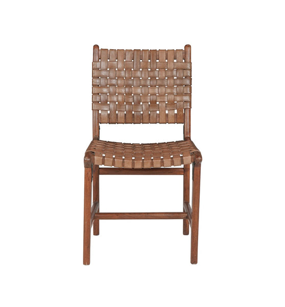Urban Acacia Wood & Woven Leather Dining Chair - Matthew Izzo Collection