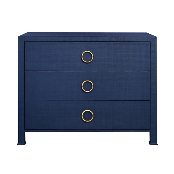 Getty Three Drawer Chest - Navy Blue Linen & Brass Handles