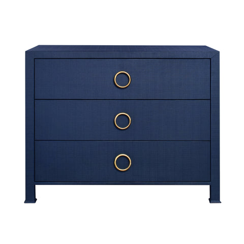 Getty Three Drawer Chest - Navy Blue Linen & Brass Handles