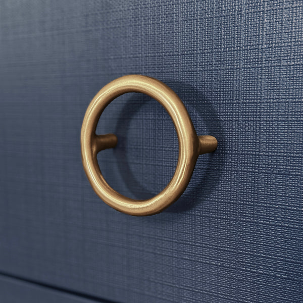 Getty Three Drawer Chest - Navy Blue Linen & Brass Handles