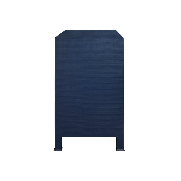 Getty Three Drawer Chest - Navy Blue Linen & Brass Handles