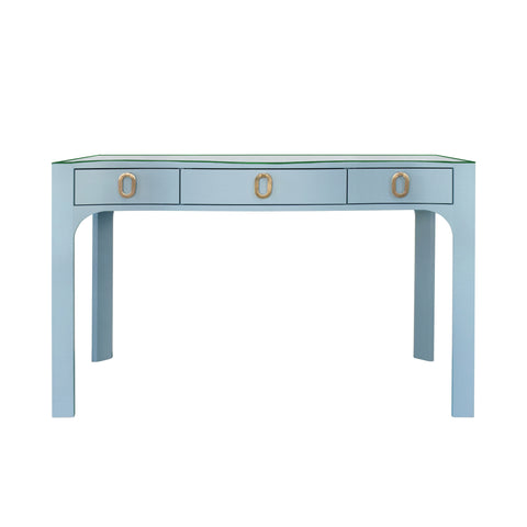 Gladys  Curved Front Three Drawer Desk - Light Blue Linen