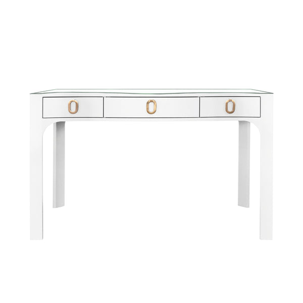 Gladys Curved Front Three Drawer Desk - White Linen
