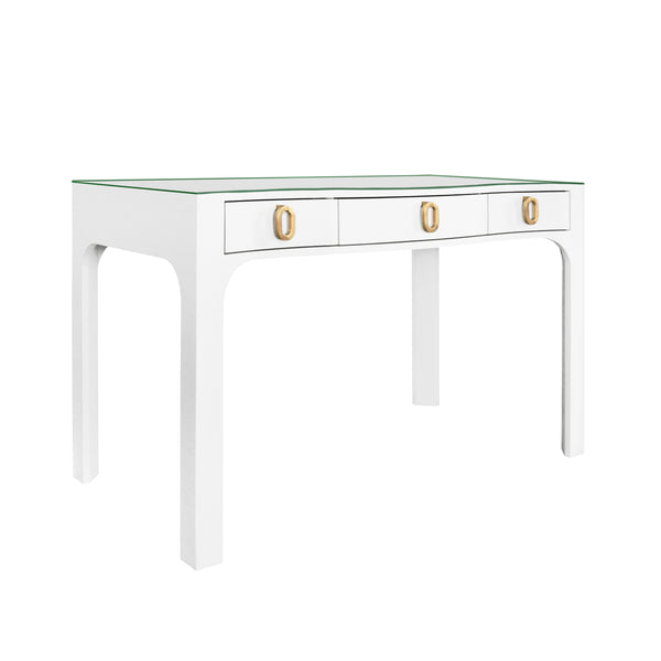 Gladys Curved Front Three Drawer Desk - White Linen
