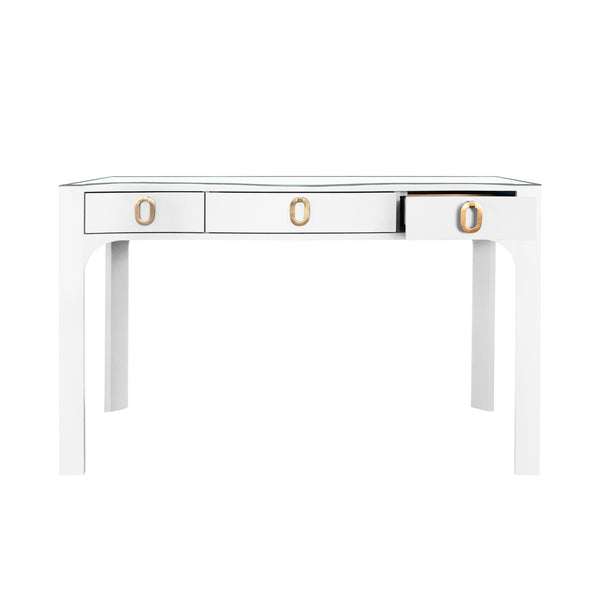 Gladys Curved Front Three Drawer Desk - White Linen