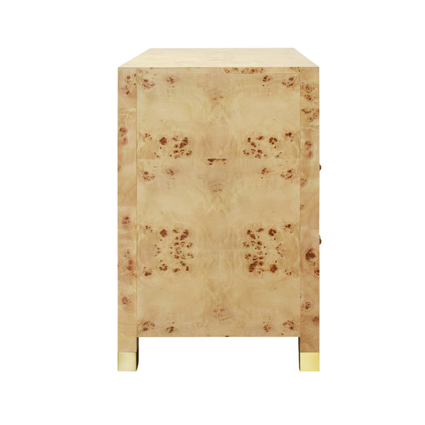 Hancock Two Drawer Side Table - Burlwood w/Rattan Wrapped Handles