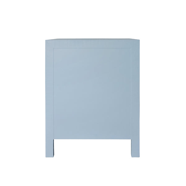 Helena Curved Front Two Drawer Side Table - Light Blue Linen  & Brass