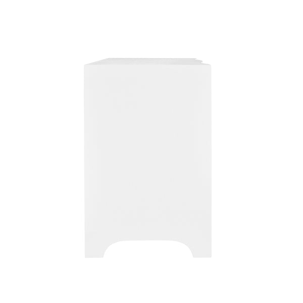 Helena Curved Front Two Drawer Side Table - White Linen & Brass