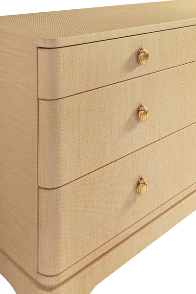 Kilmer Rounded Edge Six Drawer Chest - Natural Grasscloth w/Brass Beetle Knobs