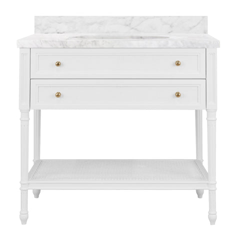 Martha Single Sink Bathroom Vanity - Matte White Lacquer & Grasscloth